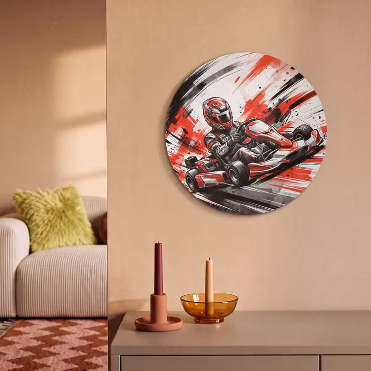 Akoestisch schilderij rond - Kart - Coureur - Snelheid - Rood — 3