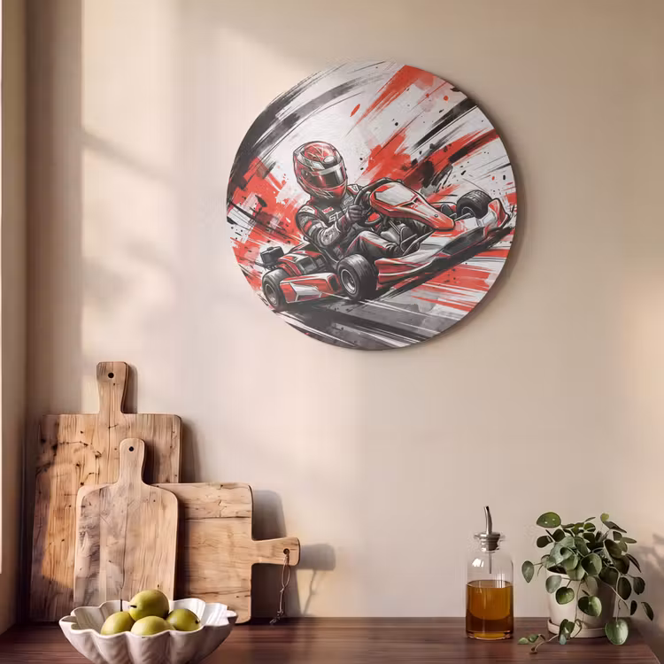 Akoestisch schilderij rond - Kart - Coureur - Snelheid - Rood — 4