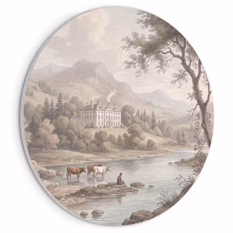 Akoestisch schilderij rond - Landhuis - Rivier - Vee — 1