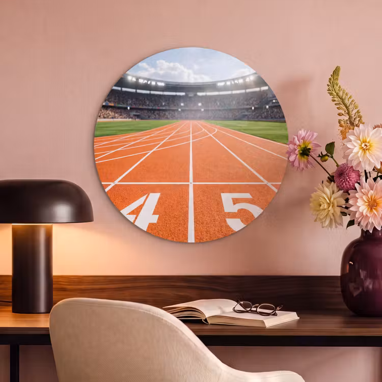 Akoestisch schilderij rond - Sintelbaan - Stadion - Sport -Oranje — 2