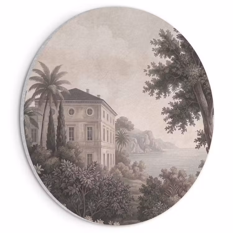Akoestisch schilderij rond - Zee - Villa - Beige — 1