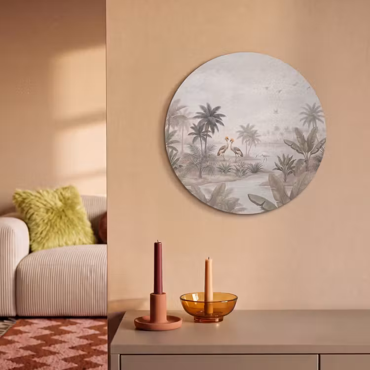 Akoestisch schilderij rond - Kraanvogels - Palmbomen - Tropisch — 3