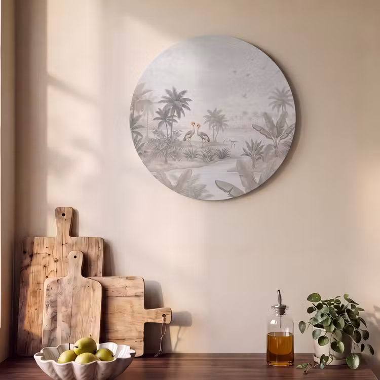 Akoestisch schilderij rond - Kraanvogels - Palmbomen - Tropisch — 4