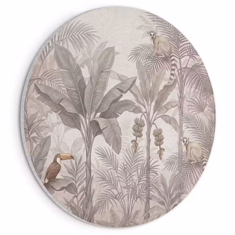 Akoestisch schilderij rond - Natuur - Jungle - Ringstaartmaki - Bruin — 1