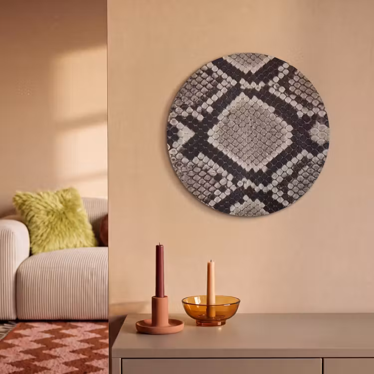 Akoestisch schilderij rond - Slangenleer - Patroon - Beige — 3