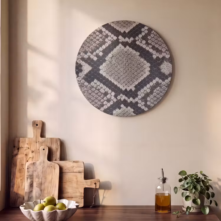 Akoestisch schilderij rond - Slangenleer - Patroon - Beige — 4