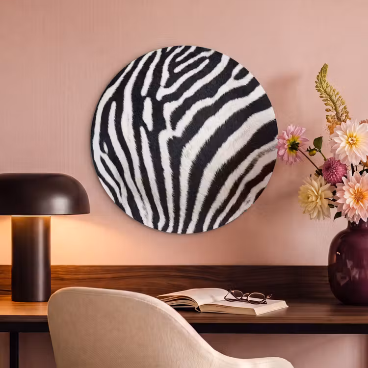 Akoestisch schilderij rond - Zebra - Vacht - Klassiek - Zwart - Wit — 2