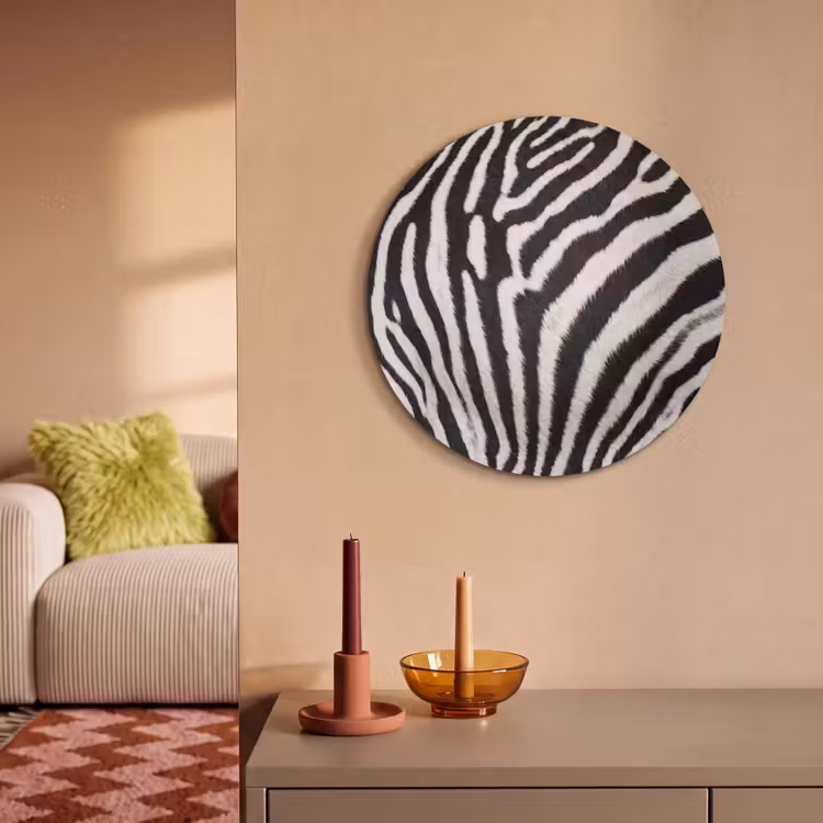 Akoestisch schilderij rond - Zebra - Vacht - Klassiek - Zwart - Wit — 3