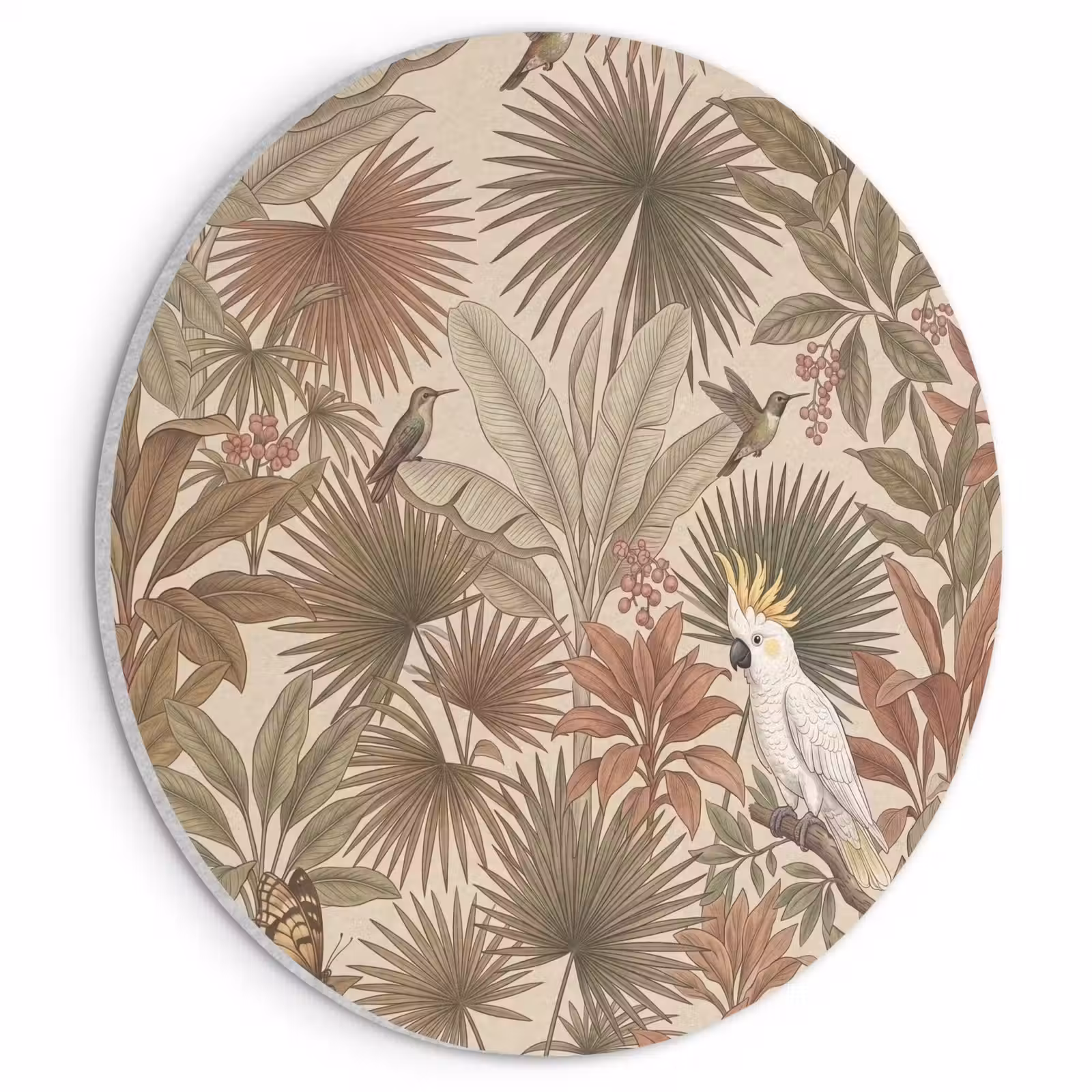 Akoestisch schilderij rond - Tropisch - Vogels - Beige — 1