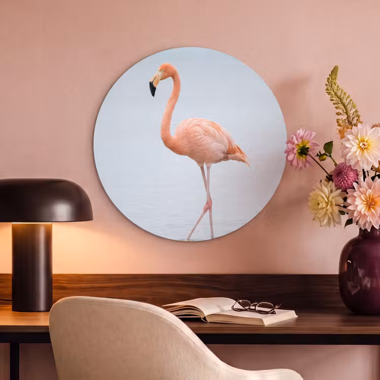 Akoestisch schilderij rond - Flamingo - Zee - Roze — 2