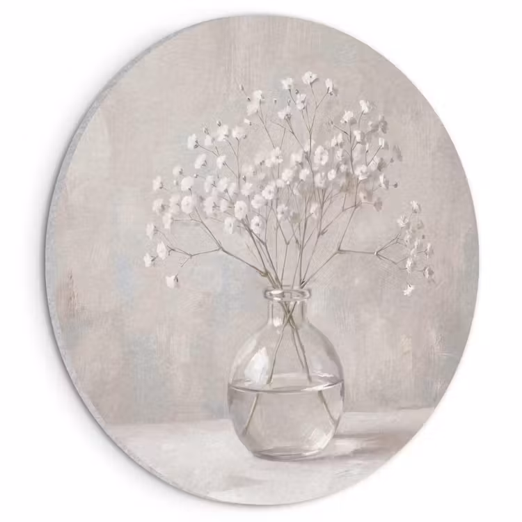 Akoestisch schilderij rond - Gipskruid - Vaas - Wit — 1