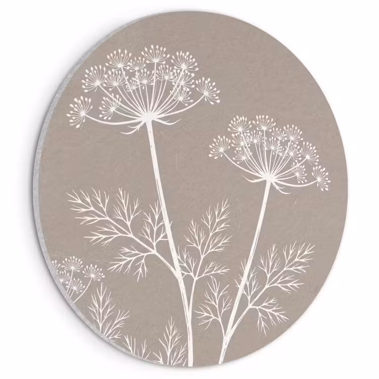 Akoestisch schilderij rond - Grafisch - Fluitenkruid - Taupe — 1