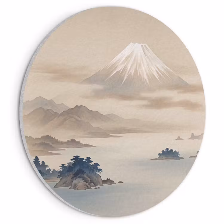 Akoestisch schilderij rond - Japans - Landschap - Beige — 1