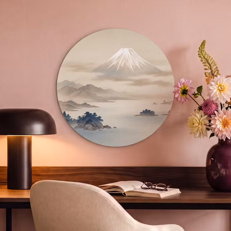 Akoestisch schilderij rond - Japans - Landschap - Beige — 2