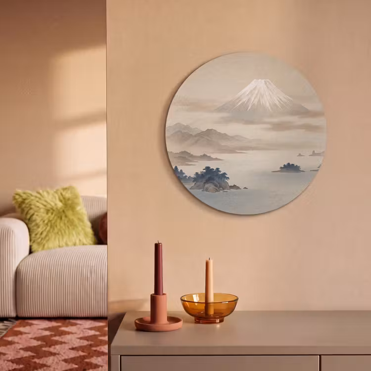Akoestisch schilderij rond - Japans - Landschap - Beige — 3