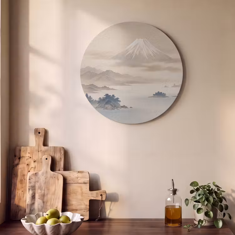 Akoestisch schilderij rond - Japans - Landschap - Beige — 4