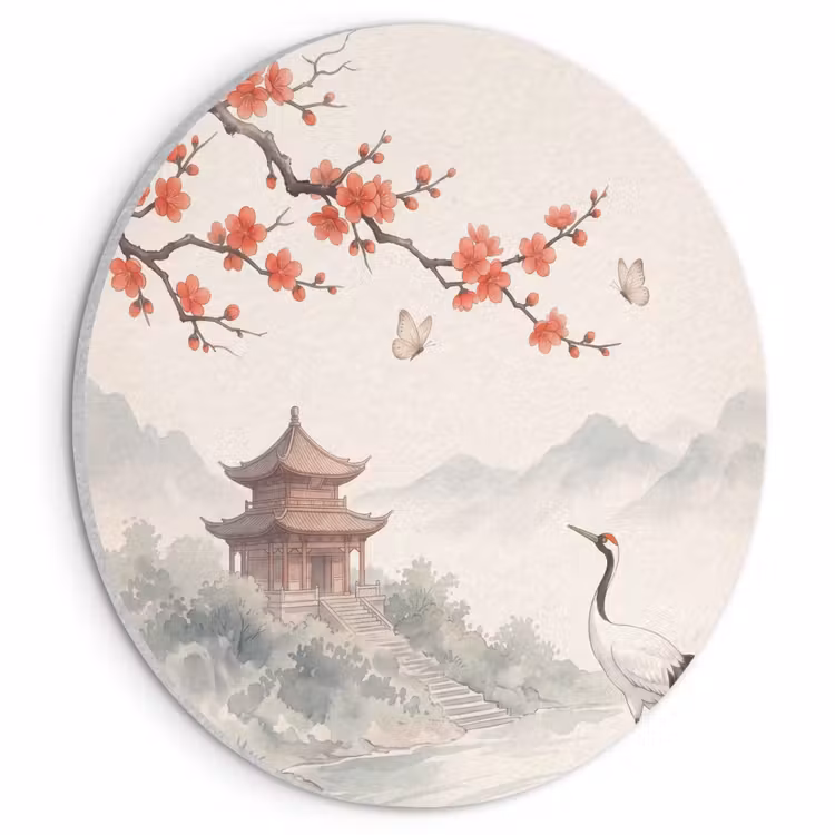 Akoestisch schilderij rond - Kraanvogel - Azië - Klassiek — 1