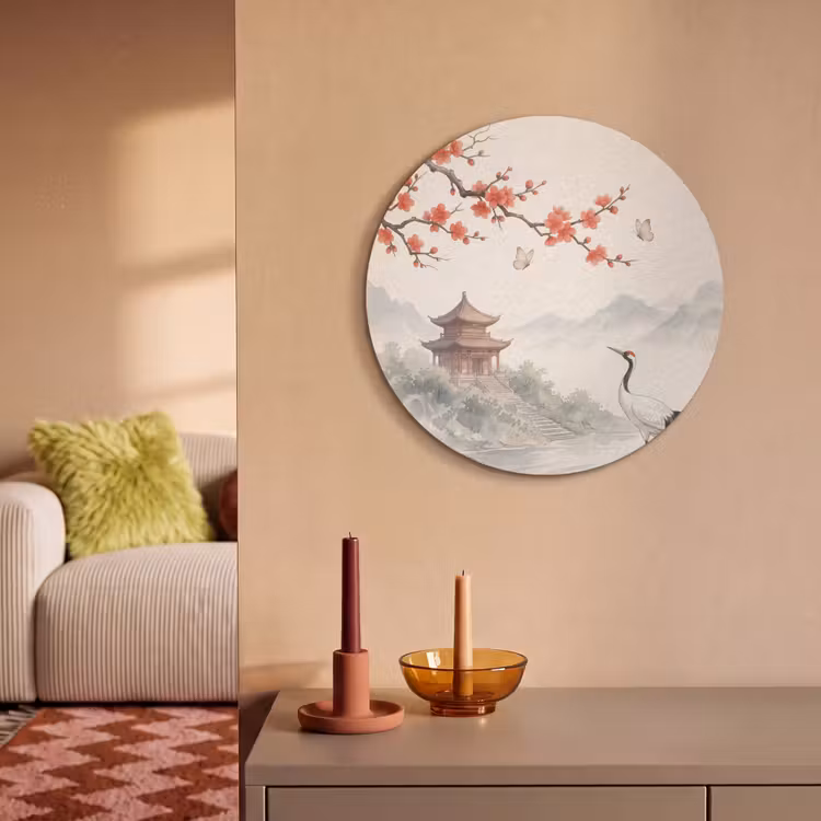 Akoestisch schilderij rond - Kraanvogel - Azië - Klassiek — 3
