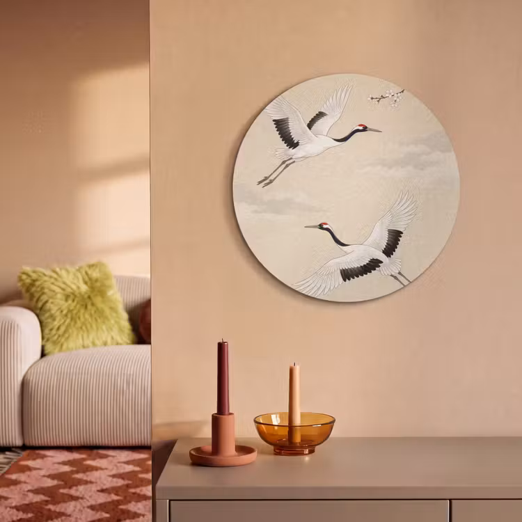 Akoestisch schilderij rond - Kraanvogels - Bloesem - Beige — 3
