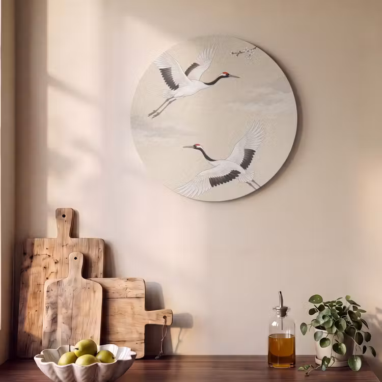 Akoestisch schilderij rond - Kraanvogels - Bloesem - Beige — 4