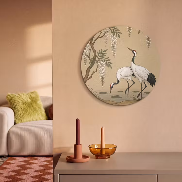 Akoestisch schilderij rond - Kraanvogels - Water - Beige — 3