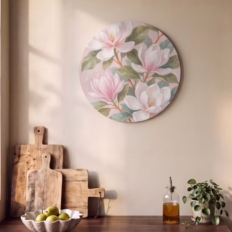 Akoestisch schilderij rond - Magnolia's - Patroon - Roze — 4