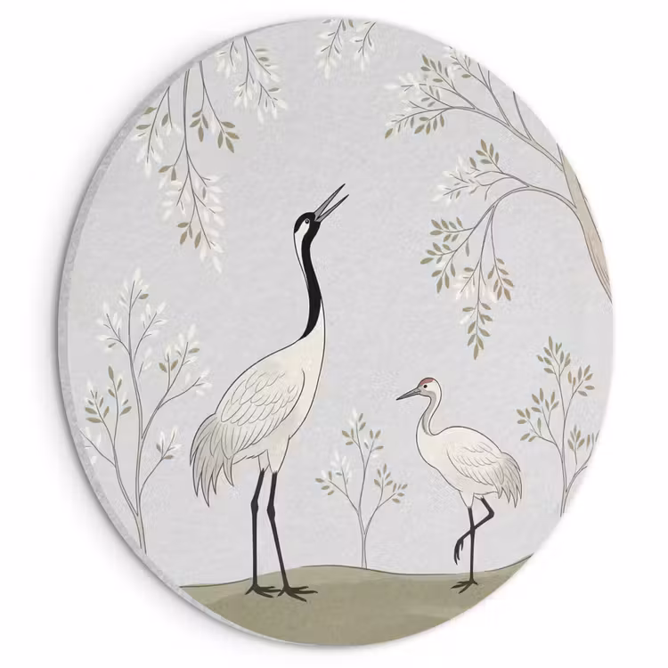 Akoestisch schilderij rond - Minimalistisch - Kraanvogels - Blauw — 1