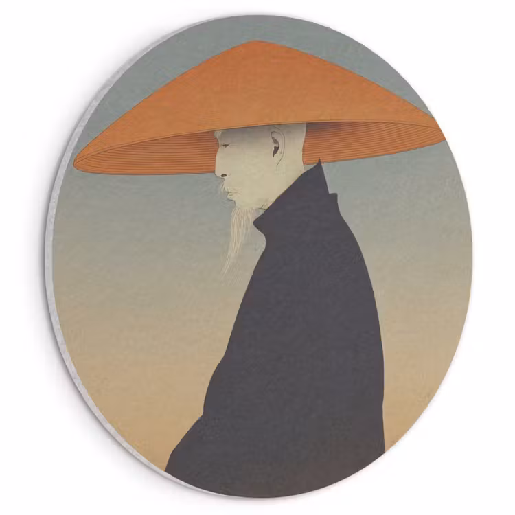 Akoestisch schilderij rond - Minimalistisch - Silhouet - Oranje — 1