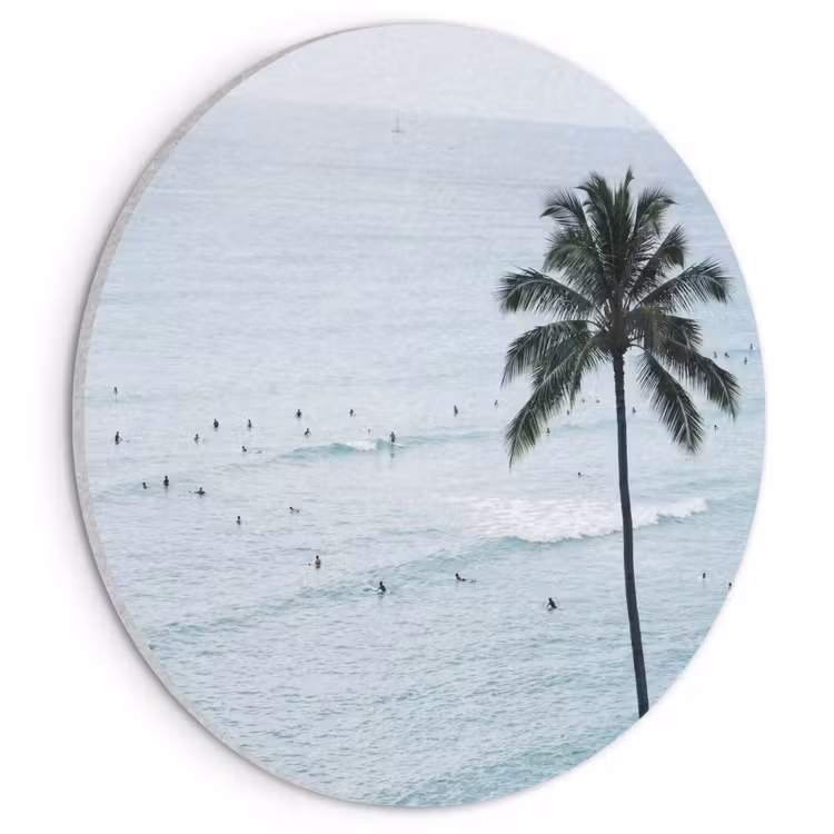 Akoestisch schilderij rond - Oceaan - Palmbomen - Surfers — 1