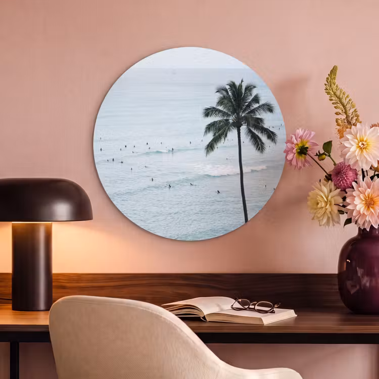 Akoestisch schilderij rond - Oceaan - Palmbomen - Surfers — 2