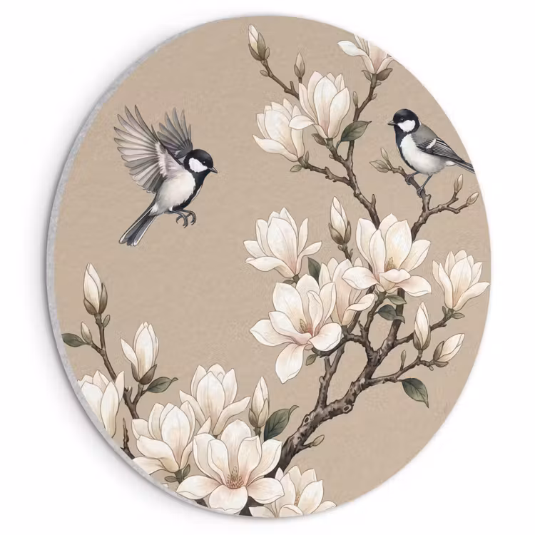 Akoestisch schilderij rond - Oosters - Vogels - Beige — 1