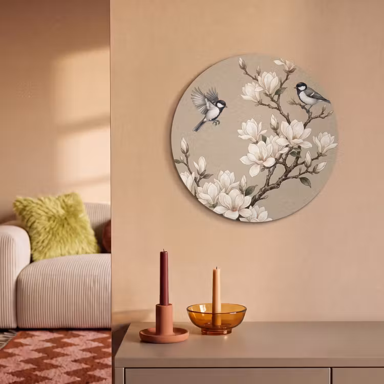 Akoestisch schilderij rond - Oosters - Vogels - Beige — 3