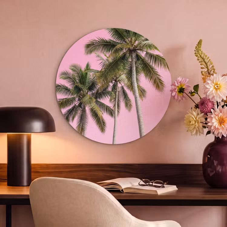 Akoestisch schilderij rond - Palmboom - Tropisch - Pink — 2