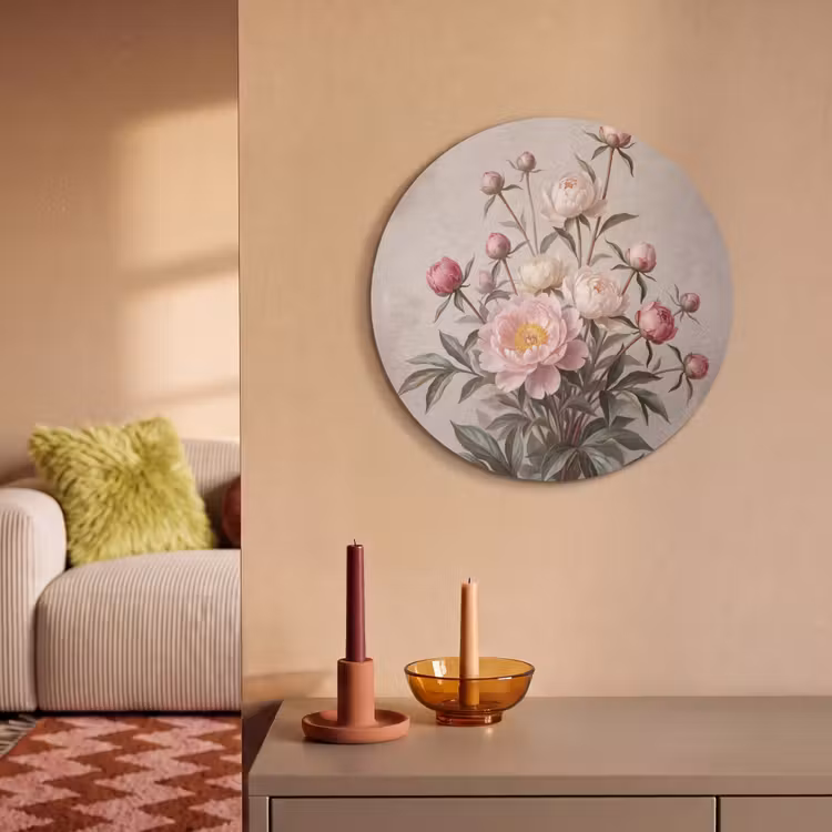 Akoestisch schilderij rond - Pioenrozen - Boeket - Roze — 3