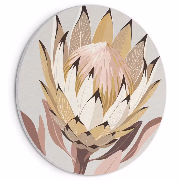 Akoestisch schilderij rond - Protea - Bloem - Botanisch - Beige — 1