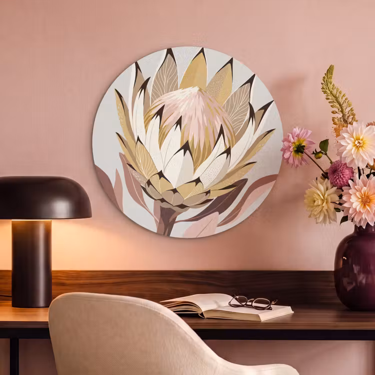Akoestisch schilderij rond - Protea - Bloem - Botanisch - Beige — 2