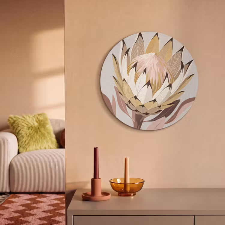 Akoestisch schilderij rond - Protea - Bloem - Botanisch - Beige — 3