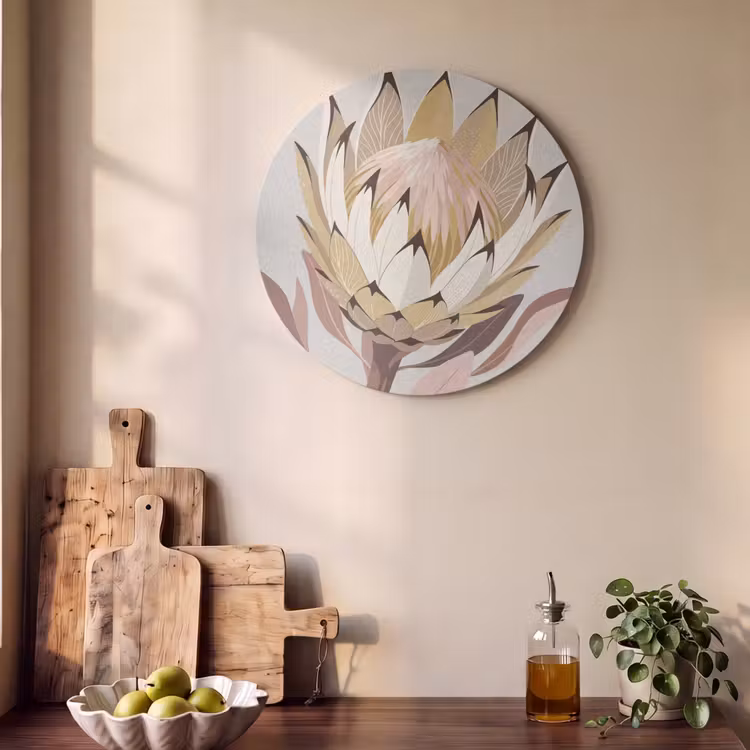 Akoestisch schilderij rond - Protea - Bloem - Botanisch - Beige — 4