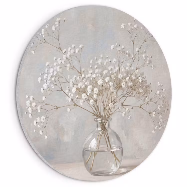 Akoestisch schilderij rond - Vaas - Gipskruid - Wit — 1
