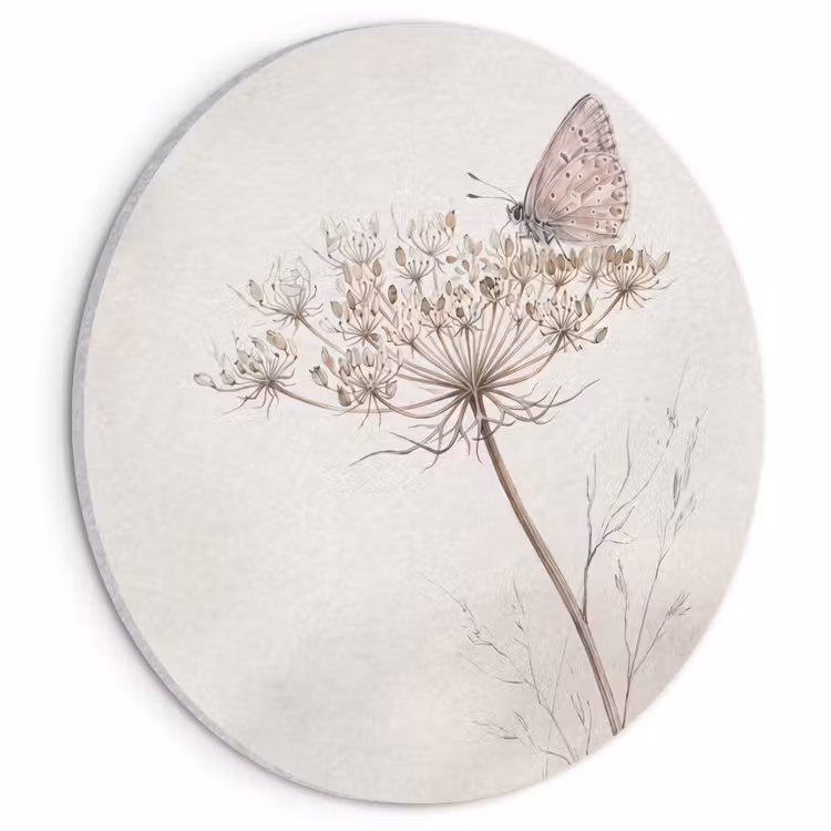 Akoestisch schilderij rond - Vlinder - Bloem -Natuur - Beige — 1