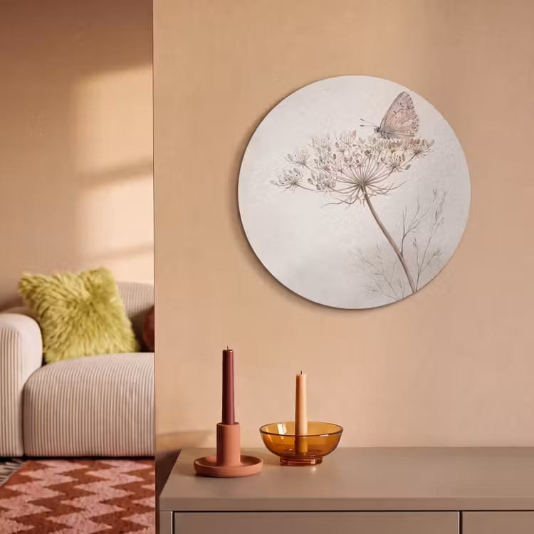 Akoestisch schilderij rond - Vlinder - Bloem -Natuur - Beige — 3