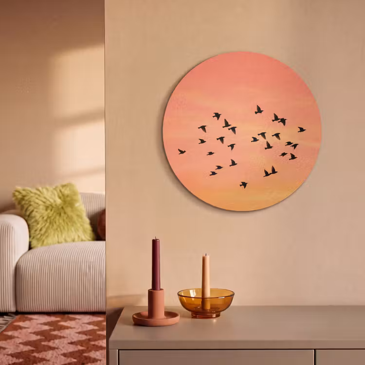 Akoestisch schilderij rond - Zwerm - Vogels - Oranje — 3