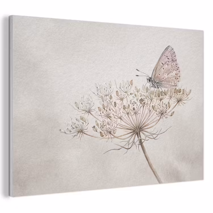 Akoestisch schilderij - Vlinder - Bloem -Natuur - Beige — 1