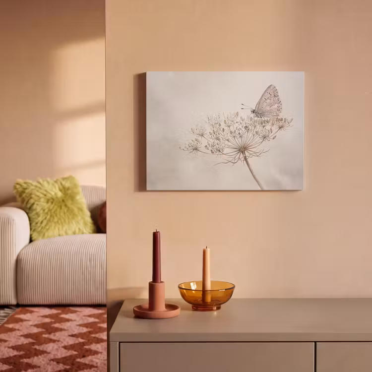 Akoestisch schilderij - Vlinder - Bloem -Natuur - Beige — 2