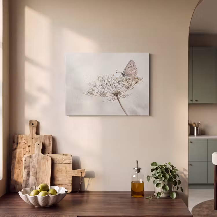 Akoestisch schilderij - Vlinder - Bloem -Natuur - Beige — 3