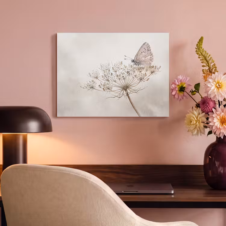 Akoestisch schilderij - Vlinder - Bloem -Natuur - Beige — 4
