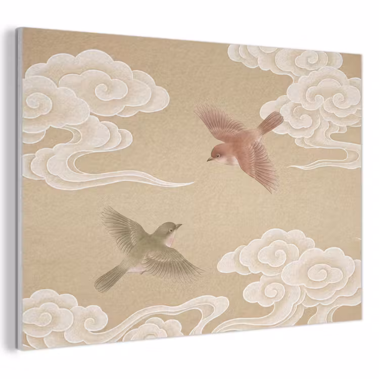Akoestisch schilderij - Vogels - Vliegen - Beige — 1