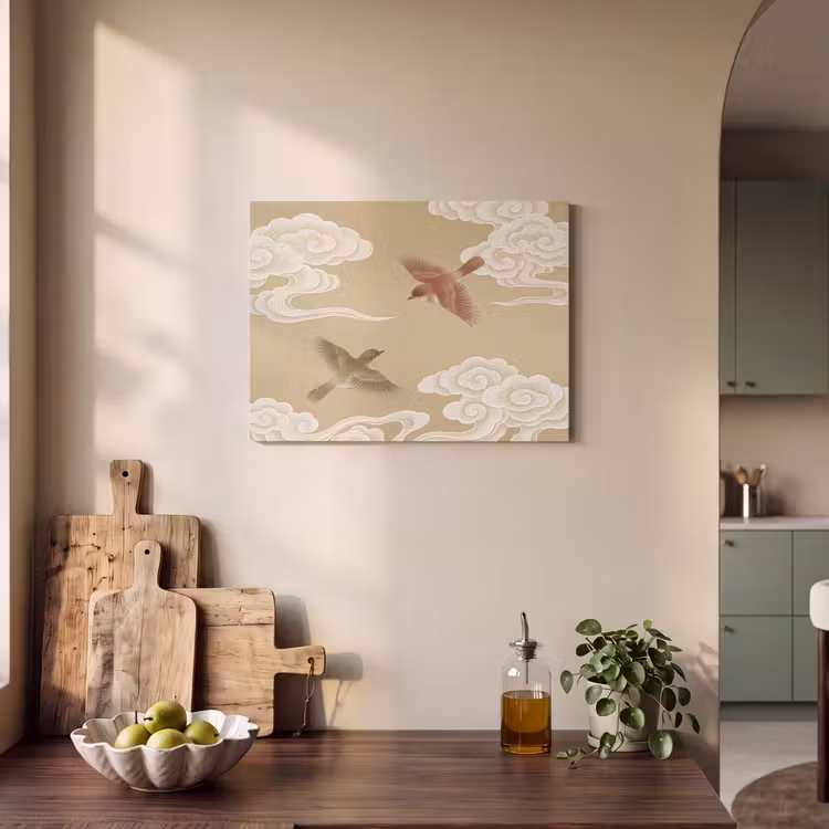 Akoestisch schilderij - Vogels - Vliegen - Beige — 3