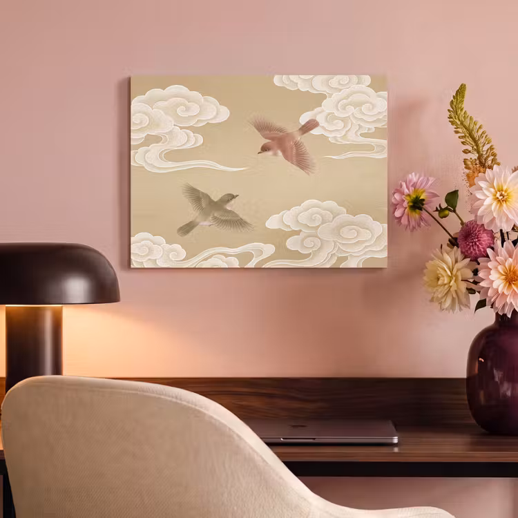 Akoestisch schilderij - Vogels - Vliegen - Beige — 4