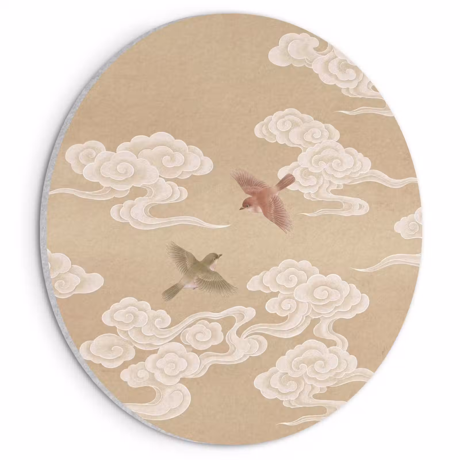 Akoestisch schilderij rond - Vogels - Vliegen - Beige — 1